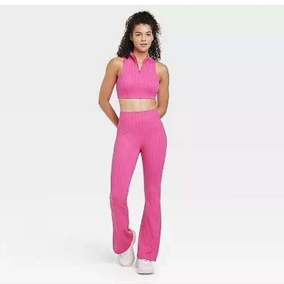 JoyLab Women's X-Long High-Rise Rib Flare Leggings Athletic Fit Stripes, Pink, - Picture 4 of 16